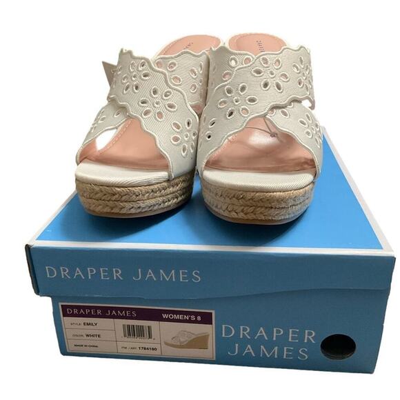 Draper James Women's White Sandals Wedge Eyelet Fabric Wedge Size 8 NEW NIB - Picture 3 of 12